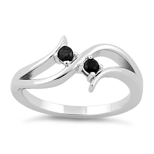 Sterling Silver Double Black Round Cut CZ Ring