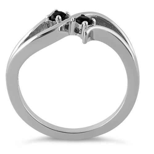 Sterling Silver Double Black Round Cut CZ Ring