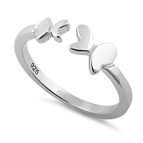 Sterling Silver Double Butterfly Adjustable Ring