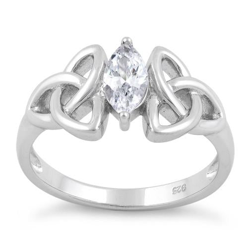 Sterling Silver Double Charmed Marquise CZ Ring