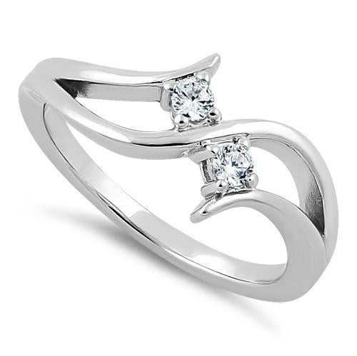 Sterling Silver Double Clear Round Cut CZ Ring
