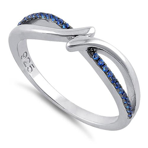 Sterling Silver Double Curve Blue CZ Ring