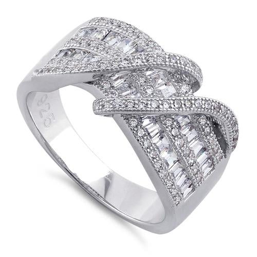 Sterling Silver Double Exotic Twisted CZ Ring