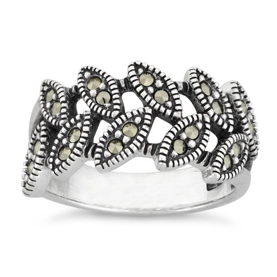 Sterling Silver Double Eye Marquise Marcasite Ring