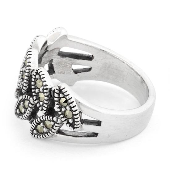 Sterling Silver Double Eye Marquise Marcasite Ring