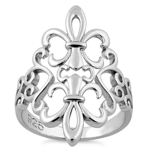 Sterling Silver Double Fleur de Lis Heart Ring