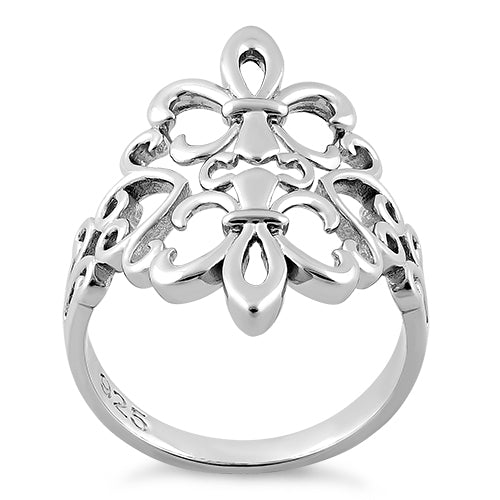 Sterling Silver Double Fleur de Lis Heart Ring