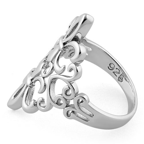 Sterling Silver Double Fleur de Lis Heart Ring