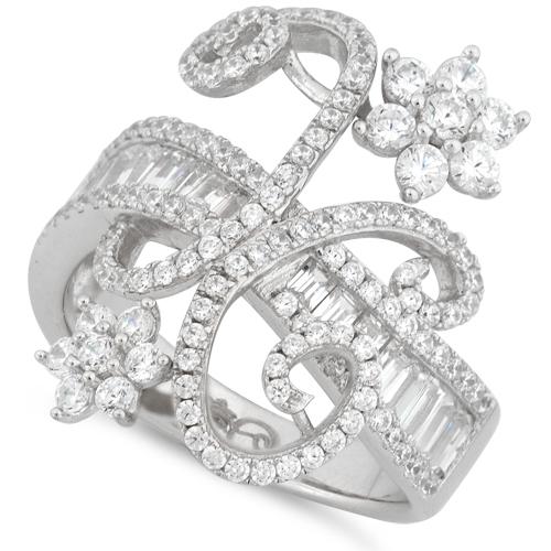 Sterling Silver Double Flower Extravagant Pave CZ Ring
