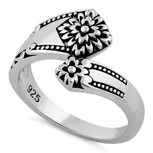 Sterling Silver Double Flower Spoon Ring