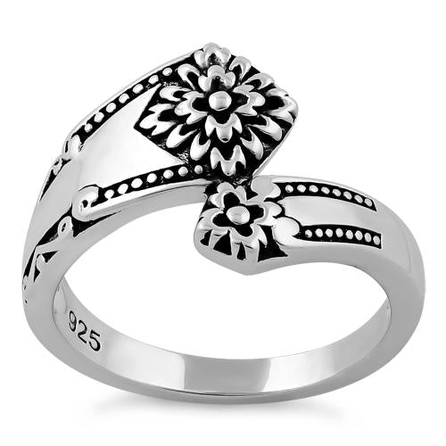 Sterling Silver Double Flower Spoon Ring