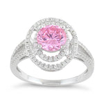 Sterling Silver Double Halo Round Pink CZ Ring