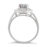 Sterling Silver Double Halo Round Rainbow Topaz CZ Ring