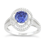 Sterling Silver Double Halo Round Tanzanite CZ Ring