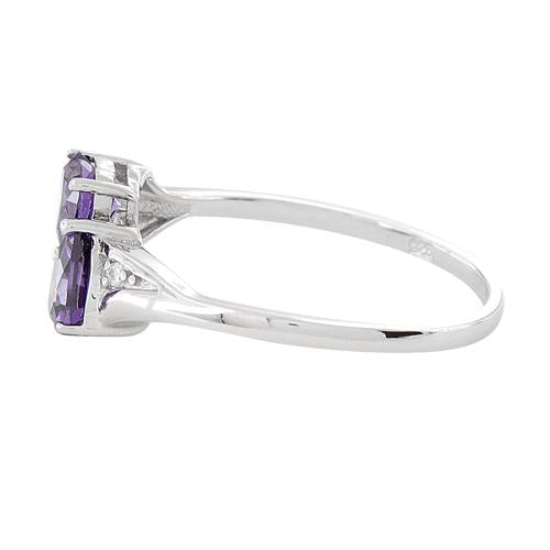 Sterling Silver Double Heart Amethyst CZ Ring