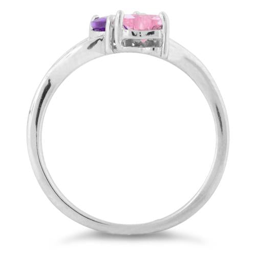 Sterling Silver Double Heart Amethyst & Pink CZ Ring