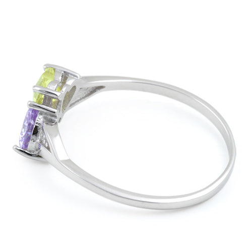 Sterling Silver Double Heart Apple Green & Lavender CZ Ring