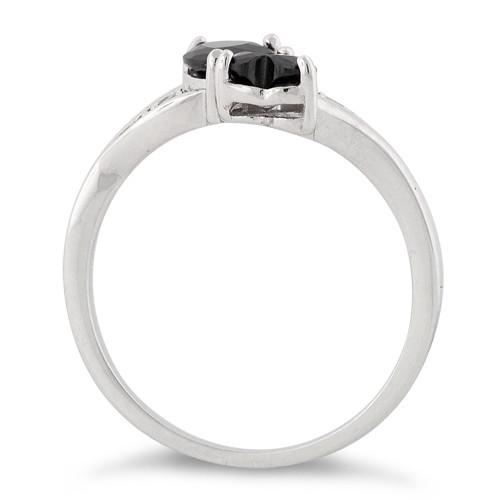 Sterling Silver Double Heart Black CZ Ring