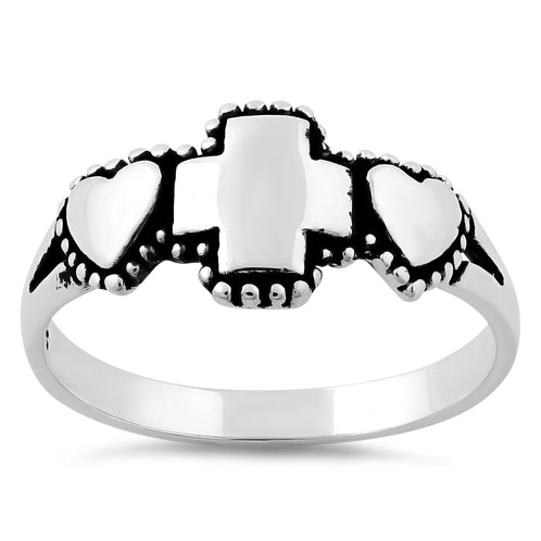 Sterling Silver Double Heart Cross Ring