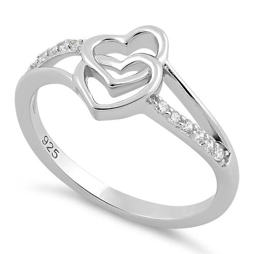 Sterling Silver Double Heart CZ Ring