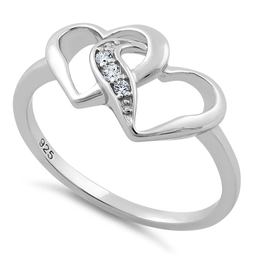 Sterling Silver Double Heart CZ Ring