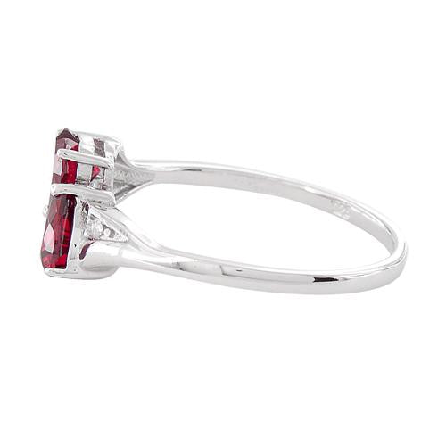 Sterling Silver Double Heart Dark Pink Topaz CZ Ring