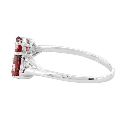 Sterling Silver Double Heart Garnet CZ Ring