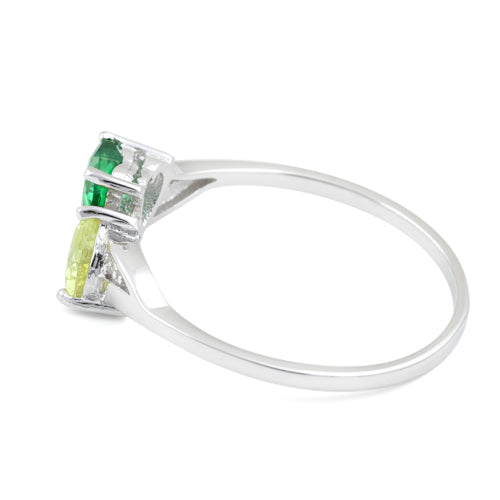 Sterling Silver Double Heart Green & Apple Green CZ Ring