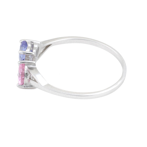 Sterling Silver Double Heart Light Tanzanite & Pink CZ Ring