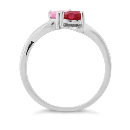 Sterling Silver Double Heart Pink & Dark Pink CZ Ring