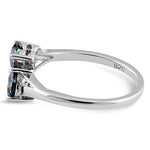 Sterling Silver Double Heart Rainbow CZ Ring