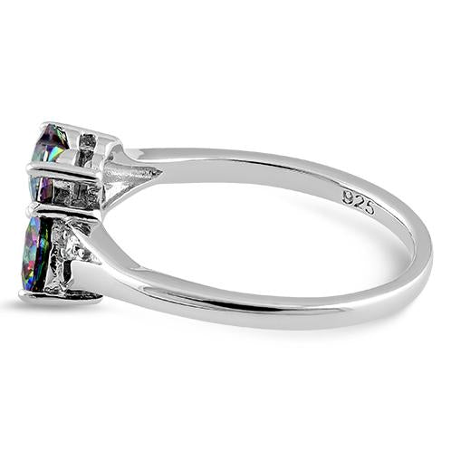 Sterling Silver Double Heart Rainbow CZ Ring