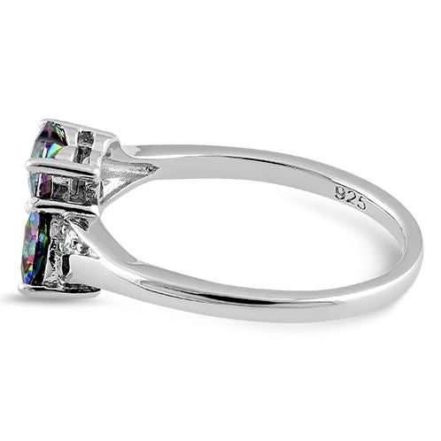 Sterling Silver Double Heart Rainbow Topaz CZ Ring