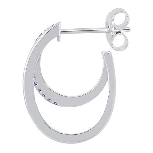 Sterling Silver Double Hoop Amethyst CZ Earrings
