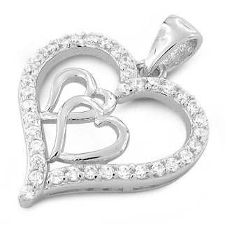 Sterling Silver Double Inside Heart CZ Pendant