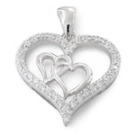 Sterling Silver Double Inside Heart CZ Pendant