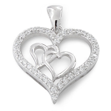 Sterling Silver Double Inside Heart CZ Pendant