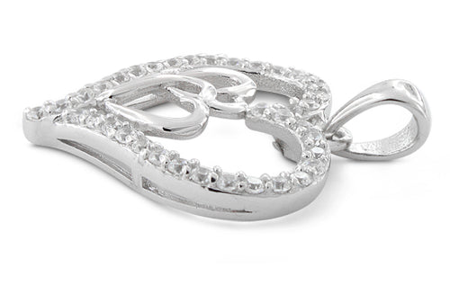 Sterling Silver Double Inside Heart CZ Pendant