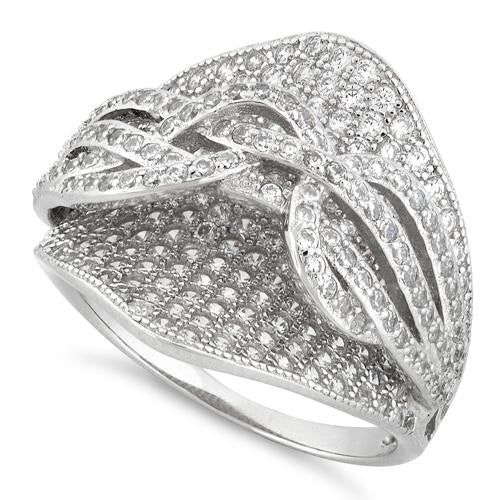 Sterling Silver Double Layer Ribbon CZ Ring