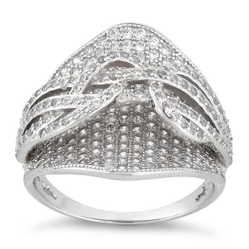 Sterling Silver Double Layer Ribbon CZ Ring