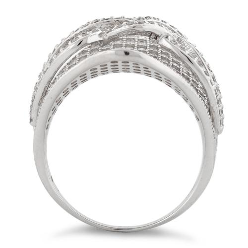 Sterling Silver Double Layer Ribbon CZ Ring