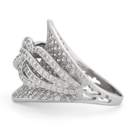 Sterling Silver Double Layer Ribbon CZ Ring