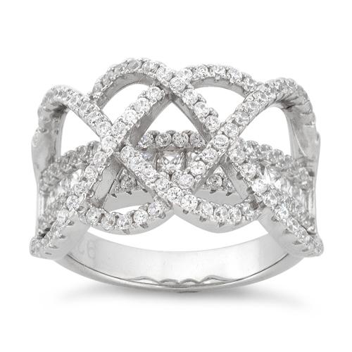 Sterling Silver Double Layer Swirl CZ Ring