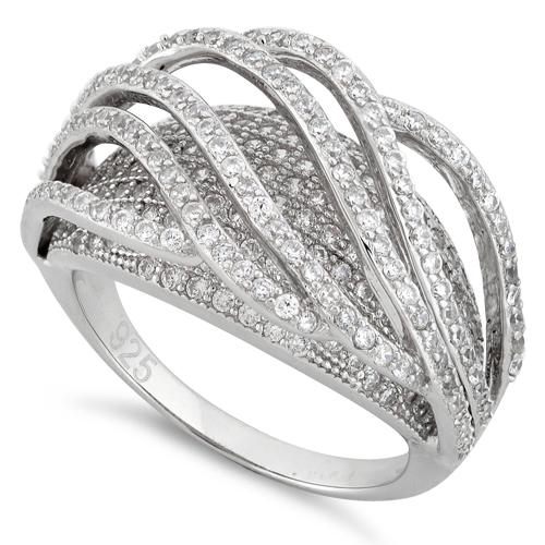 Sterling Silver Double Layer Wavy CZ Ring