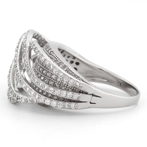 Sterling Silver Double Layer Wavy CZ Ring