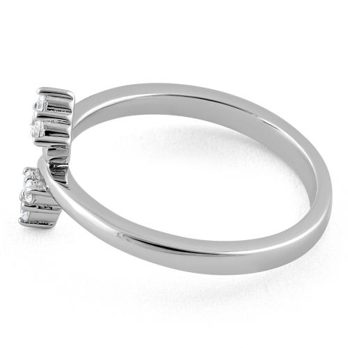 Sterling Silver Double Leaf CZ Ring