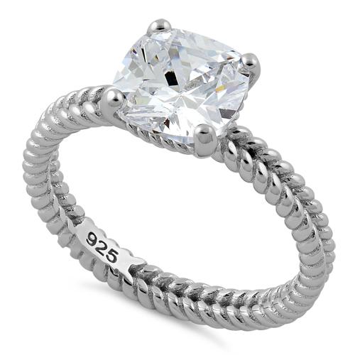 Sterling Silver Double Rope Cushion CZ Ring