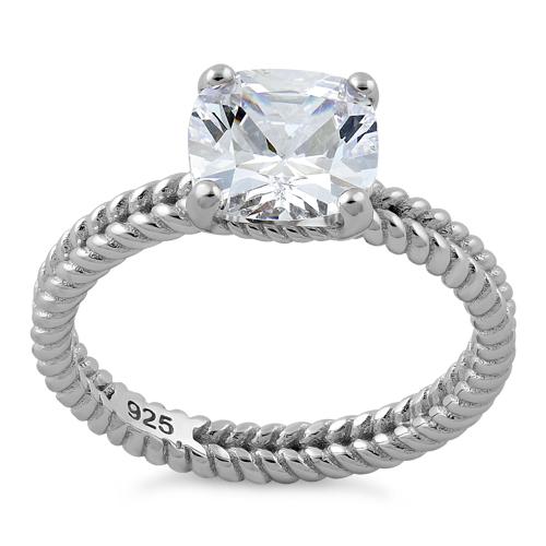 Sterling Silver Double Rope Cushion CZ Ring