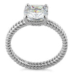 Sterling Silver Double Rope Cushion CZ Ring
