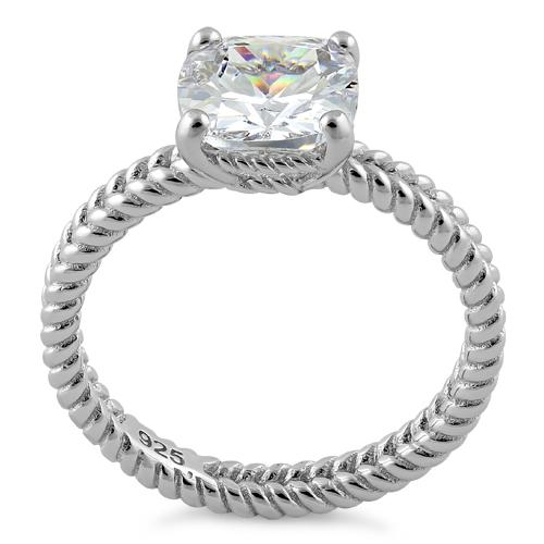 Sterling Silver Double Rope Cushion CZ Ring